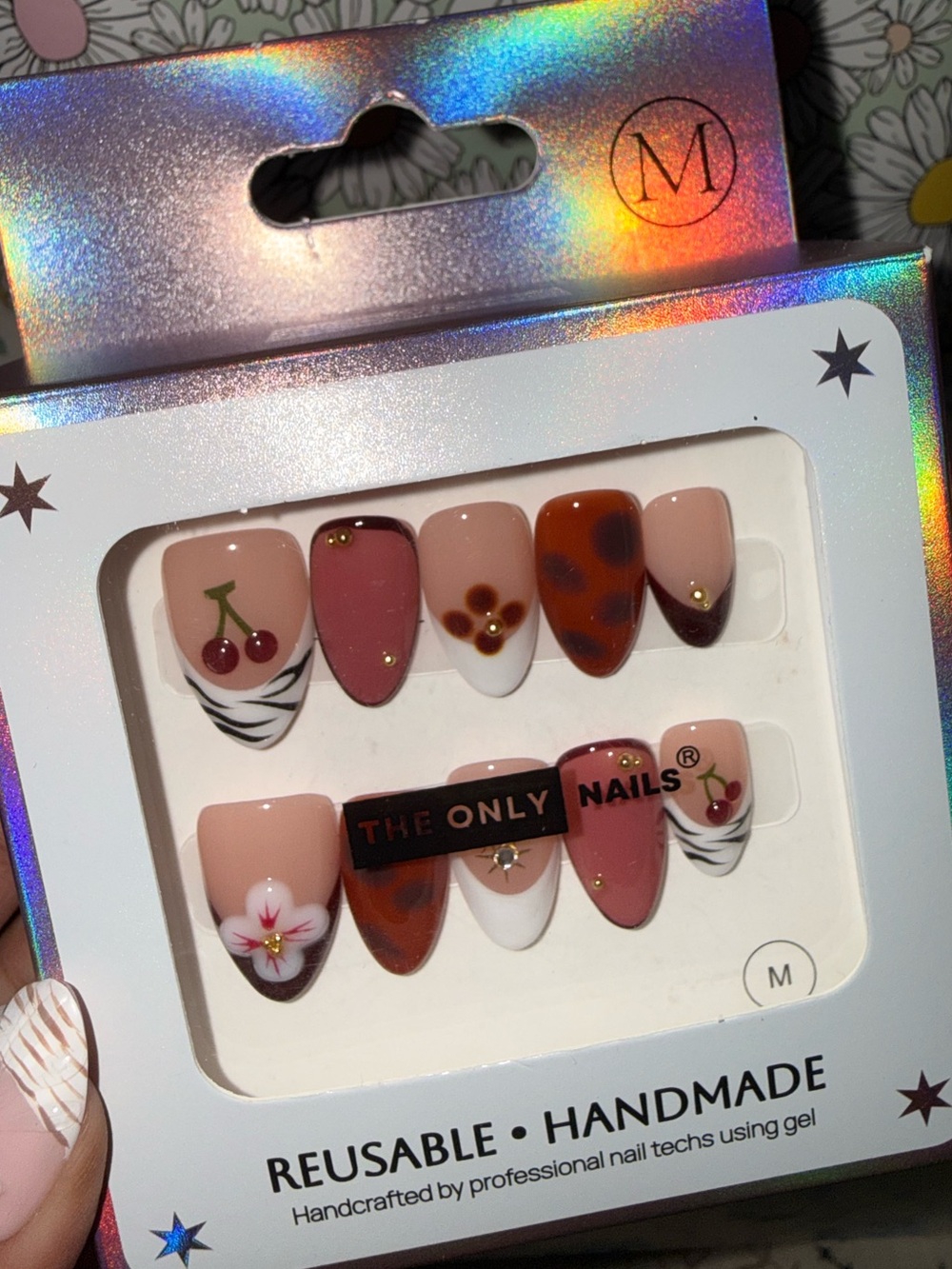 The Only Nails Reusable Cherry & Floral Press-On Nail Set